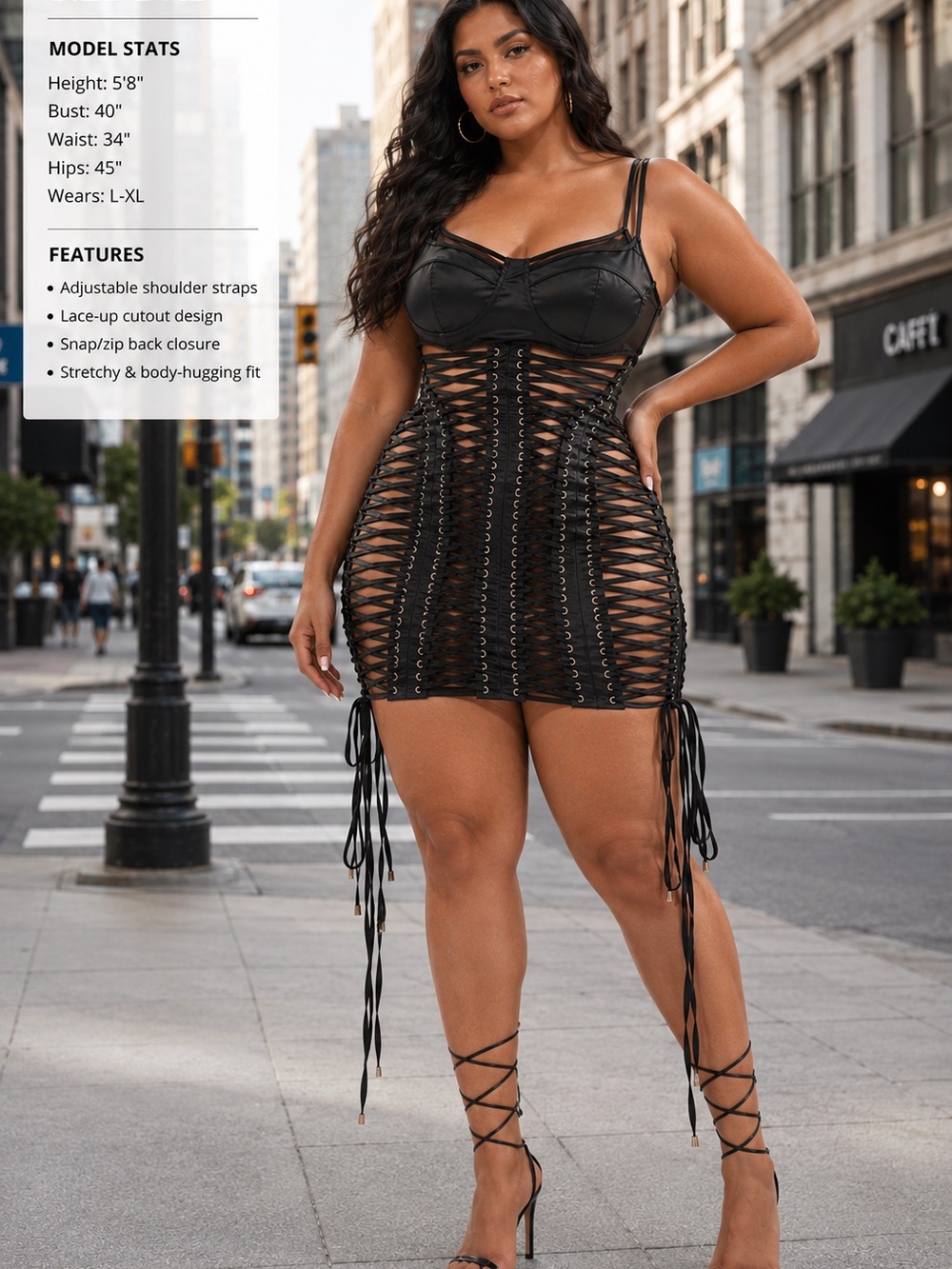 AKIRA Black Lace-Up Cutout Mini Dress